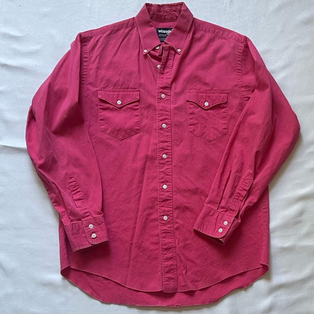 Vintage 90s Wrangler Brushpopper Cowboy Cut Shirt Pink Size 16-34 X-Long Tails
